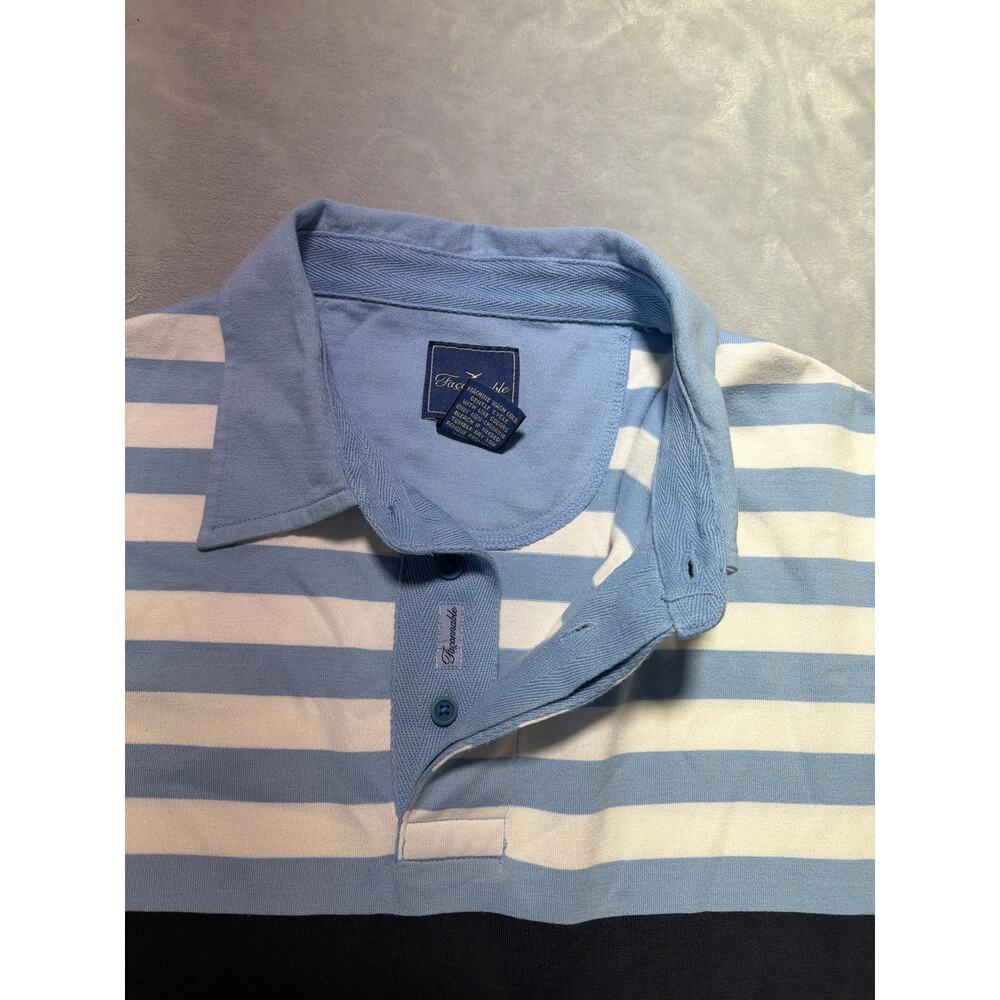 Faconnable France Mens Long Sleeve Striped Rugby Polo Shirt Blue White Cotton - Picture 2 of 11